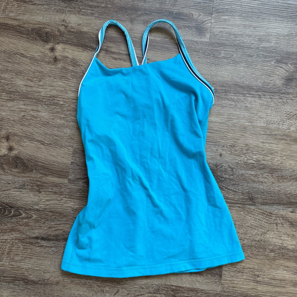 Lululemon Blue Gingham Workout Tank Top with Built in Bra size medium